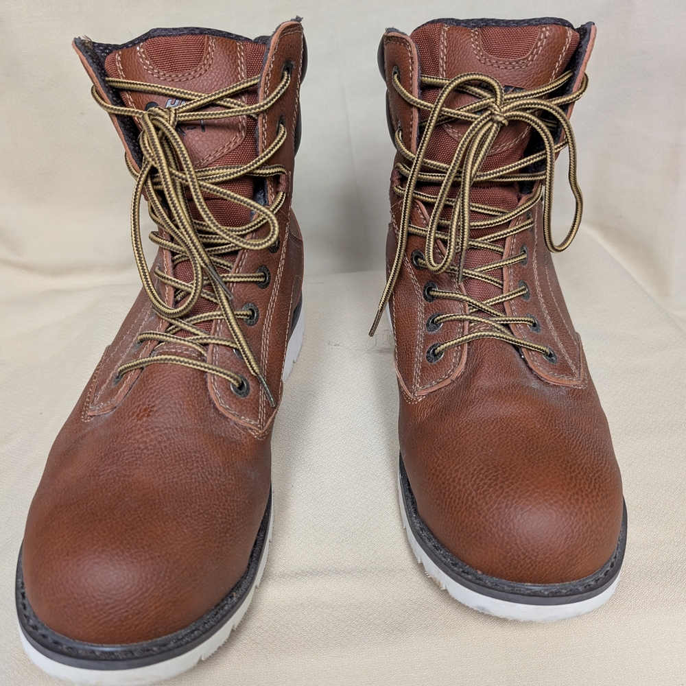 Brown Mid-Calf Boots with Traditional Lacing and Welted Construction